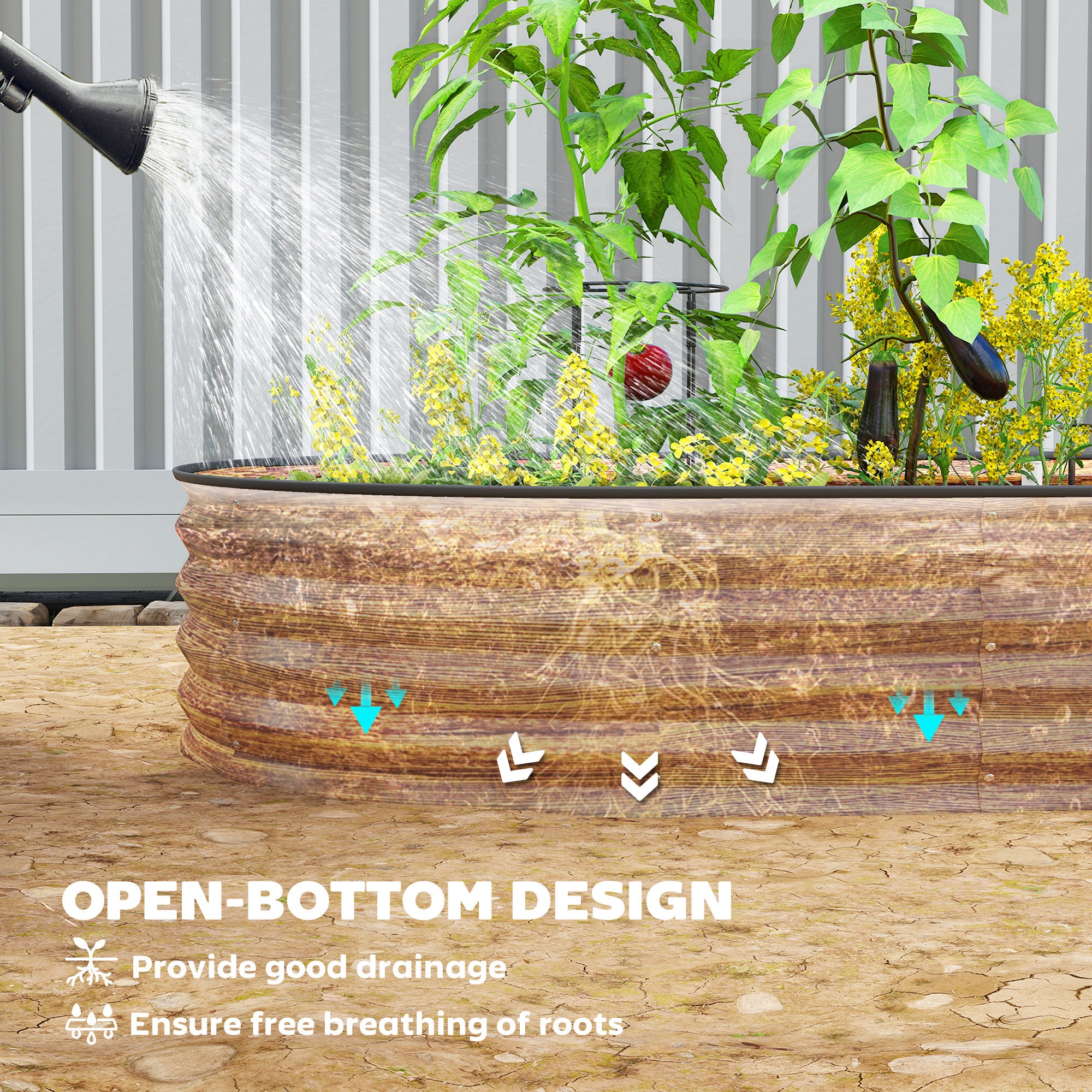 7' x 3' x 1' Large Outdoor Planter Box, Galvanized Raised Garden Bed with Metal Plant Stake, Brown