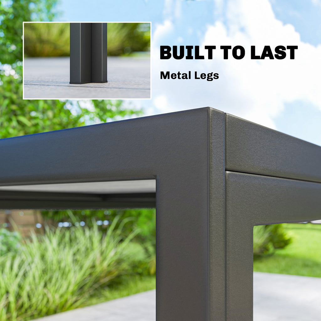 Outdoor Dining Table for 4-6, 59" Outdoor Patio Table with Metal Legs, Wood-Effect Top, Grey