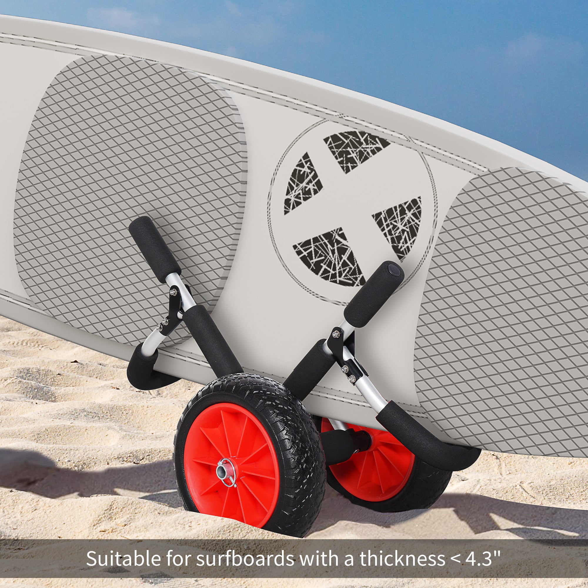 Stand-Up Paddleboard Dolly, Aluminum Surfboard Trolley, Foldable Rolling Cart for SUPs Boat Canoe Carrier Float Mat, Jon Boat Easy Transport Cart