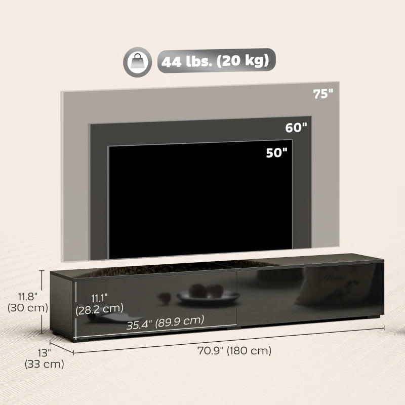 Modern Wall Mounted TV Stand for 75 Inch TV, High Gloss Black Finish