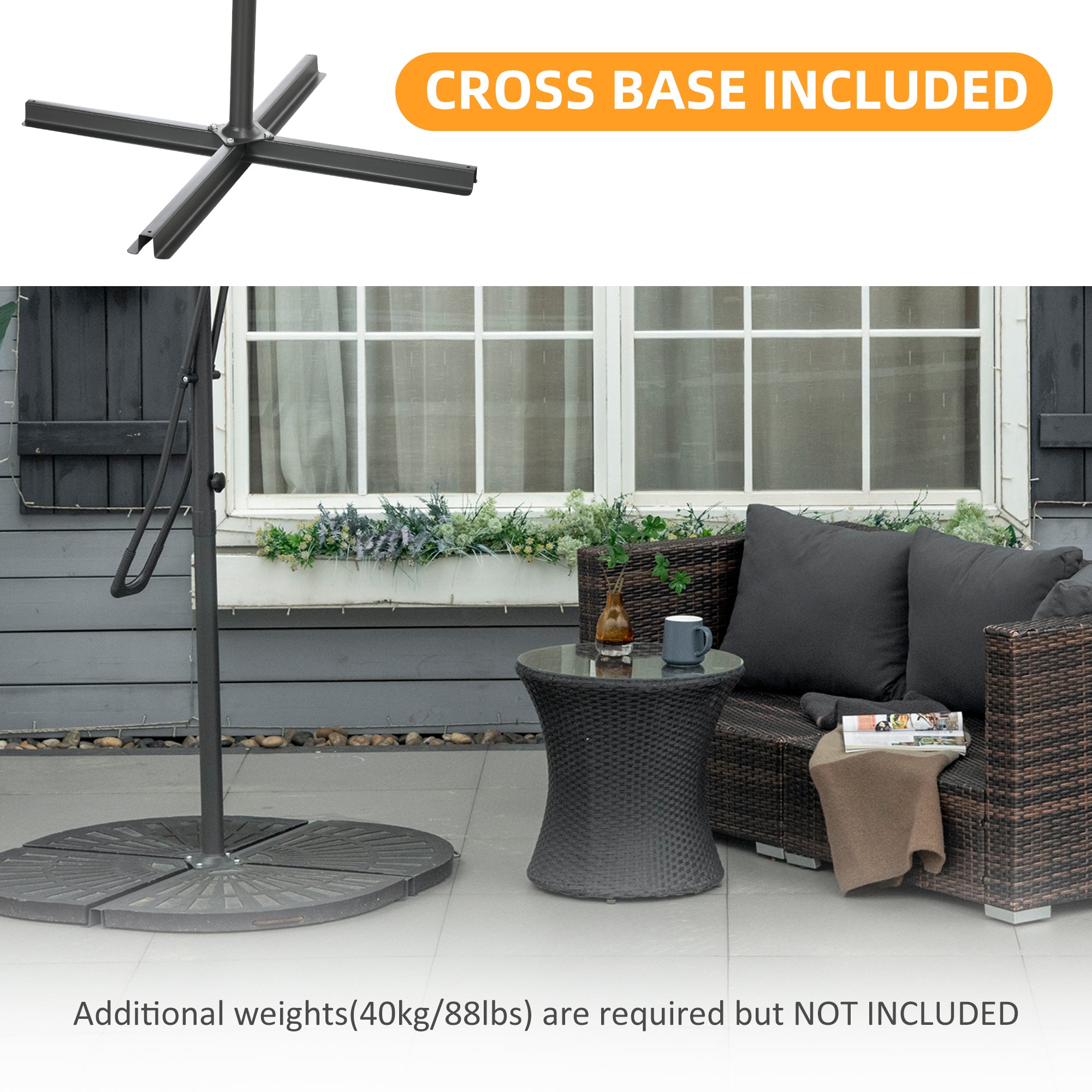 8FT Cantilever Patio Umbrella, Offset Patio Umbrella with Cross Base for Deck, Backyard, Pool and Garden, Hanging Umbrellas, Switch with a Wrench, Dark Gray