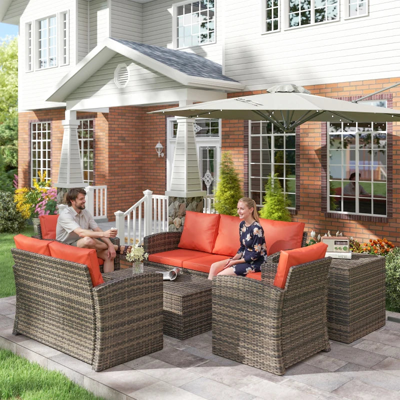 4-piece beige wicker patio sofa set with loveseat and chairs