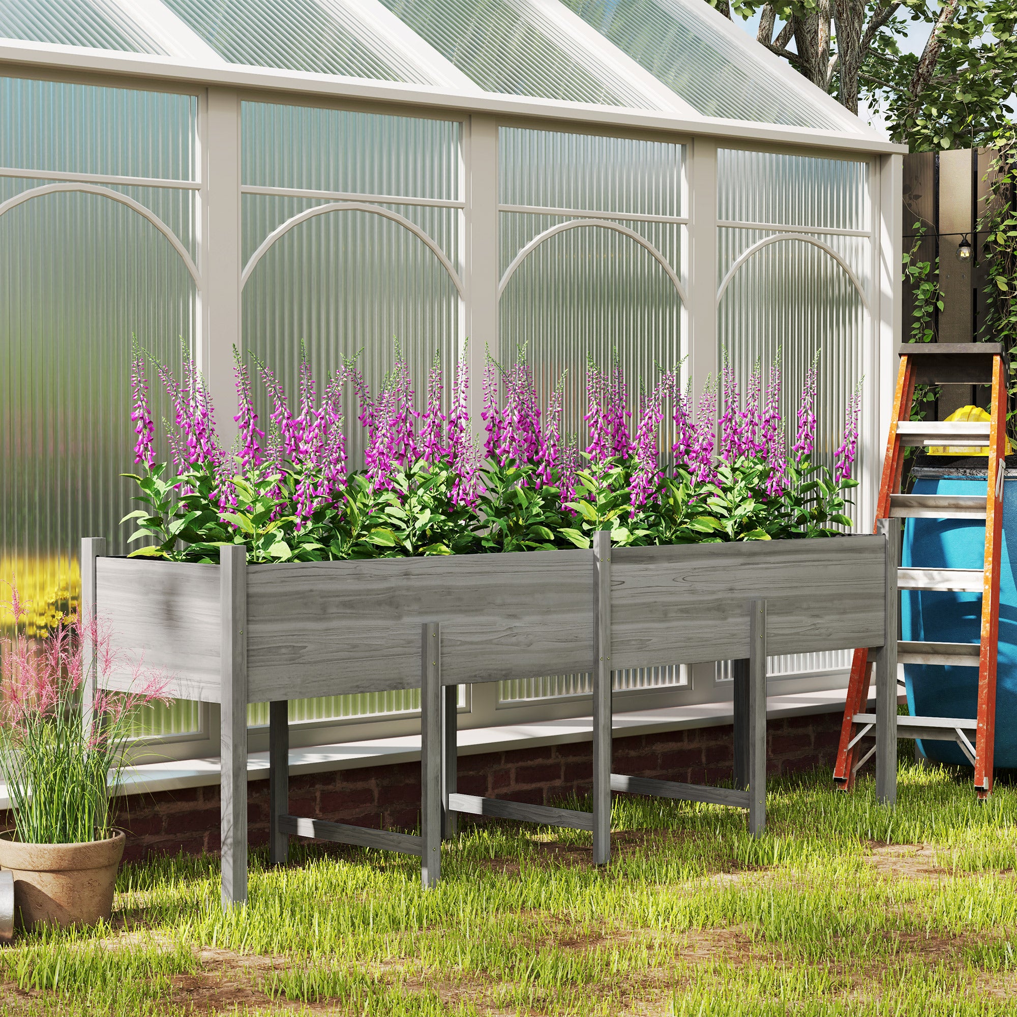 Wooden Raised Garden Bed Planter, Large Elevated Planter Box with Legs, Bed Liner and Drain Holes, Grey