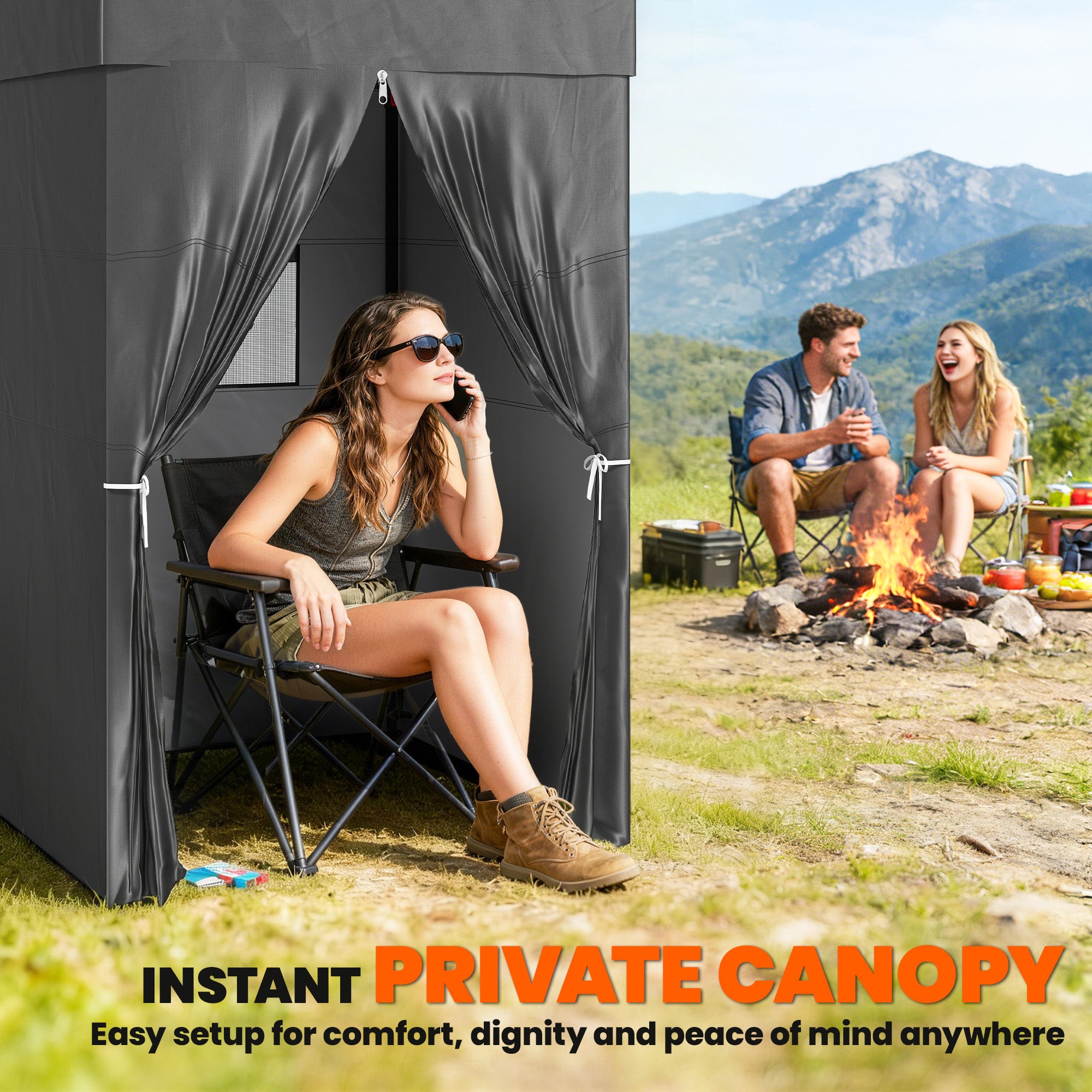 4 x 4 ft Compact Pop Up Canopy Tent, UPF 50+ Changing Room, Portable Instant Privacy Canopy with Mesh Window, Dark Grey
