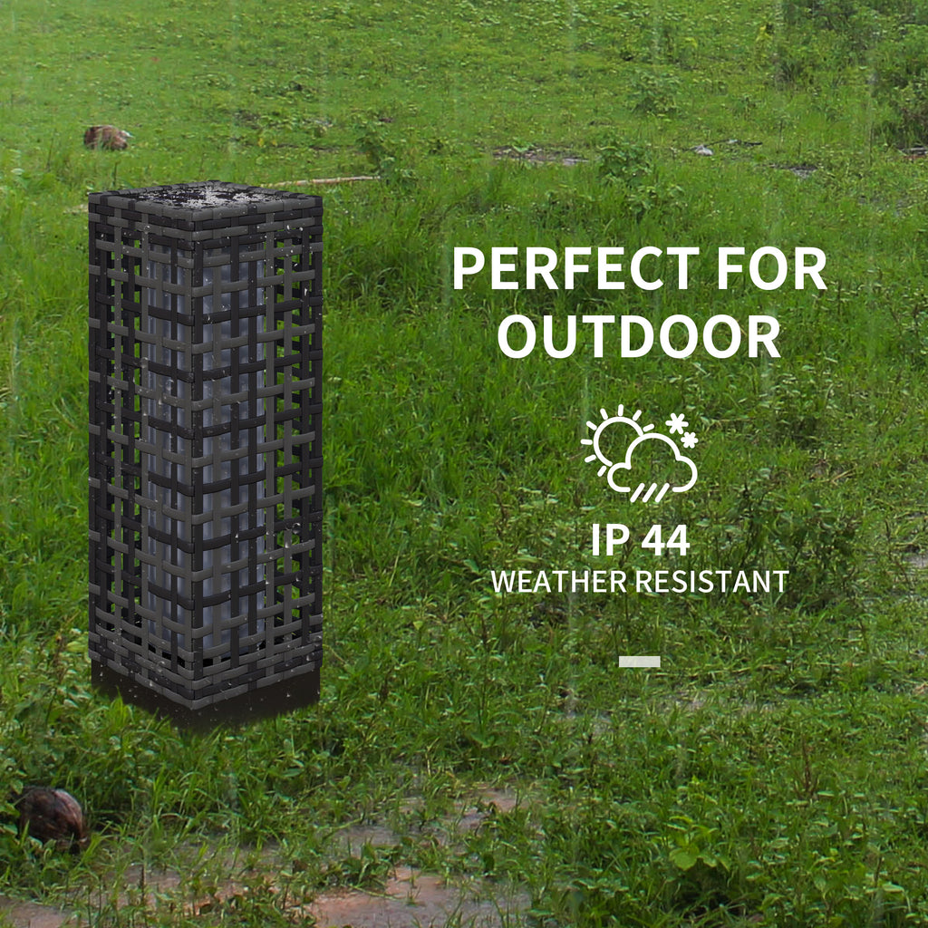 Wicker Solar Outdoor Lamp, Decorative Floor Lamp with Auto On/Off LED Lights, IP44 for Patio, Porch, Pathway, Grey