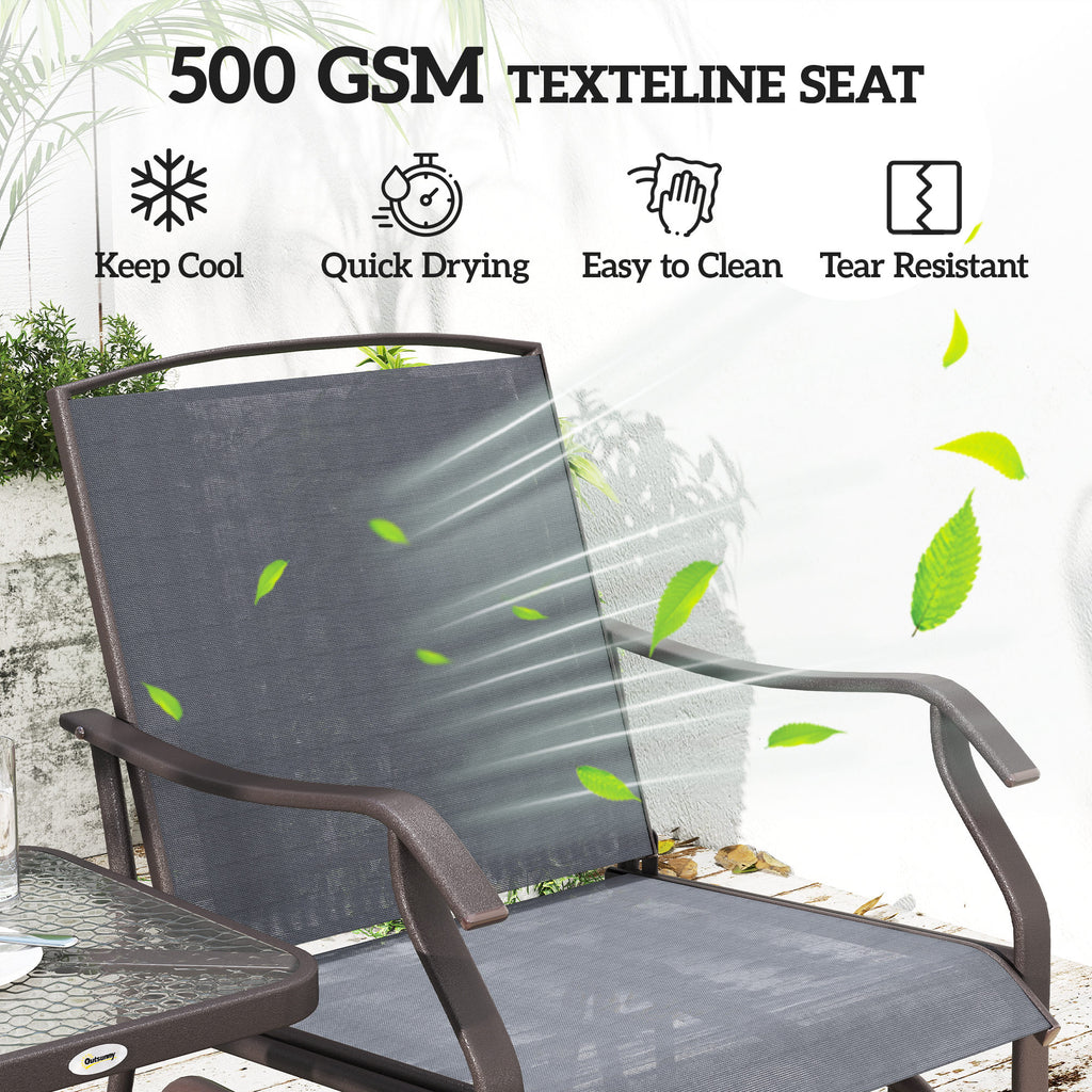 3 Piece Patio Glider Set Outdoor Gliders with Breathable Mesh Seat, Glass Top Table for Garden, Yard, Grey