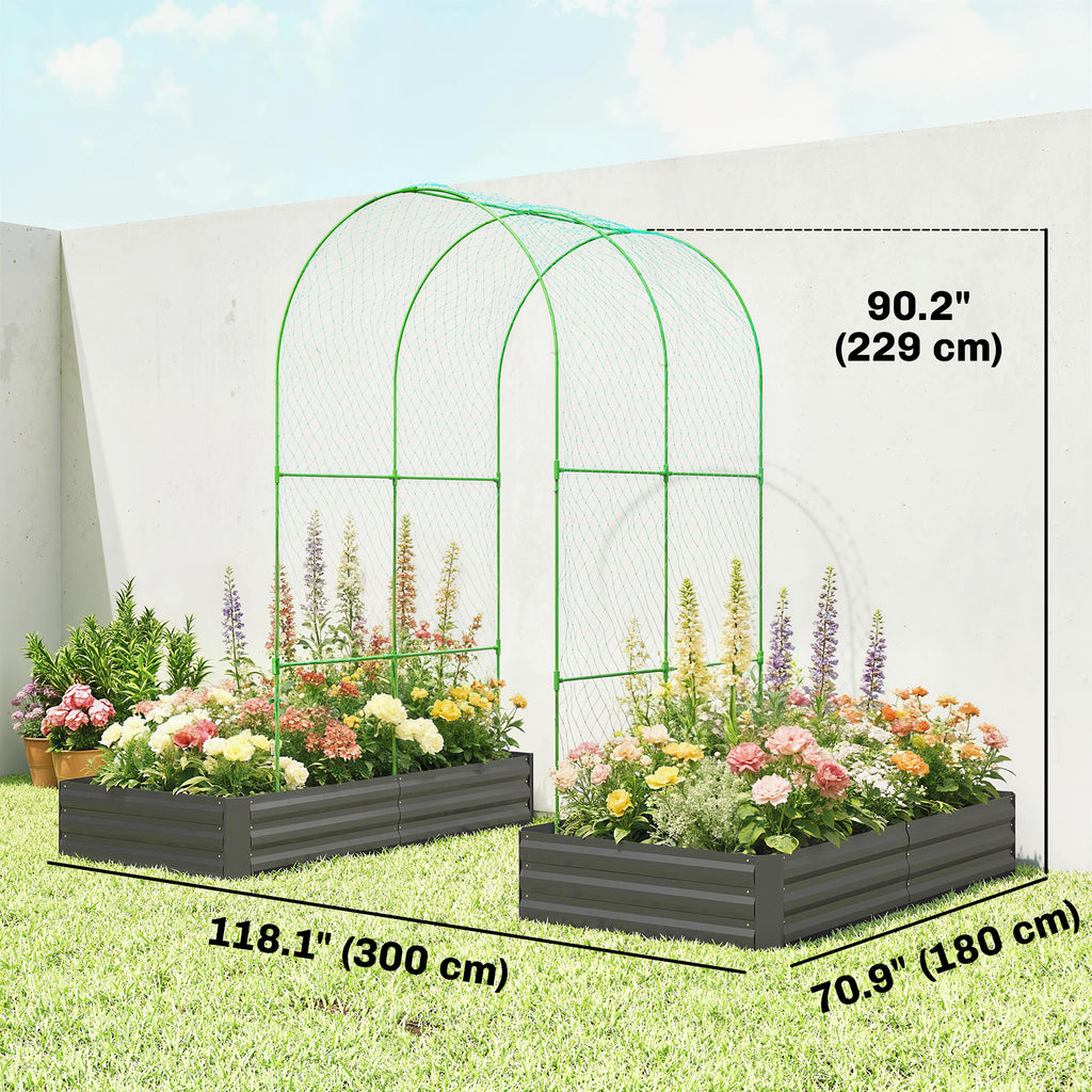 Metal Raised Garden Bed with Trellis, Galvanized Garden Bed Kit Outdoor Garden Box with Trellis, Dark Grey