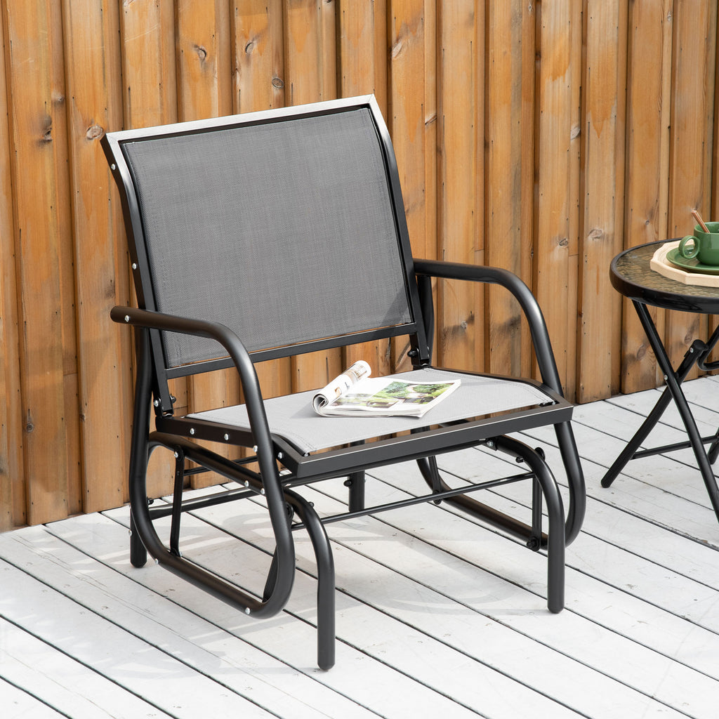 Patio Glider with Breathable Mesh Fabric Seat & Backrest, Metal Frame Outdoor Glider Swing Chair with Armrests, Grey