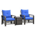 3 Pieces Wicker Patio Furniture Set, Rattan Bistro Set with Storage Coffee Table and Thickened Cushions, Outdoor Conversation Set for Garden, Porch, Balcony, Blue