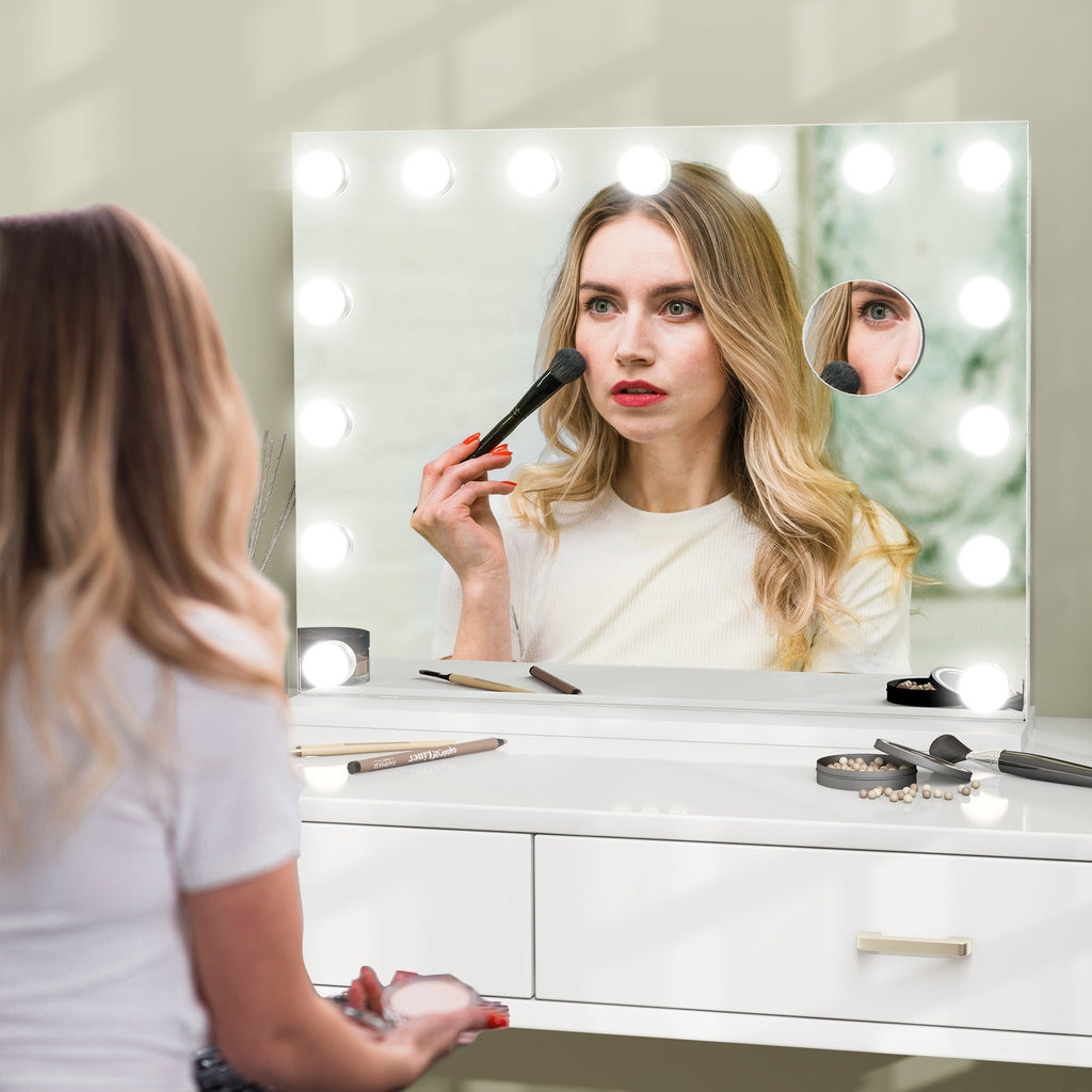 Hollywood Makeup Mirror with Lights, 3 Lighting Modes, USB Charging Port, Tabletop or Wall Mounted, White