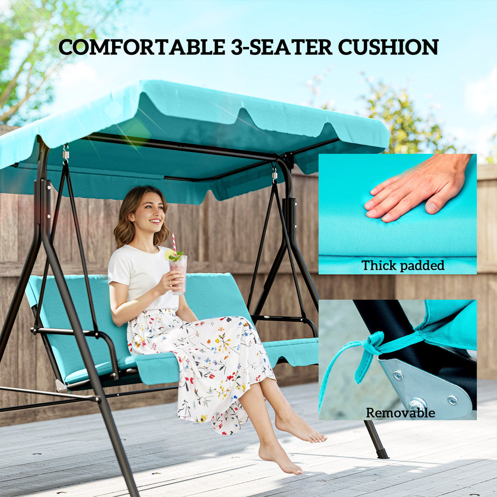 3-Seater Outdoor Porch Swing with Adjustable Canopy, Patio Swing Chair for Garden, Poolside, Backyard, Teal