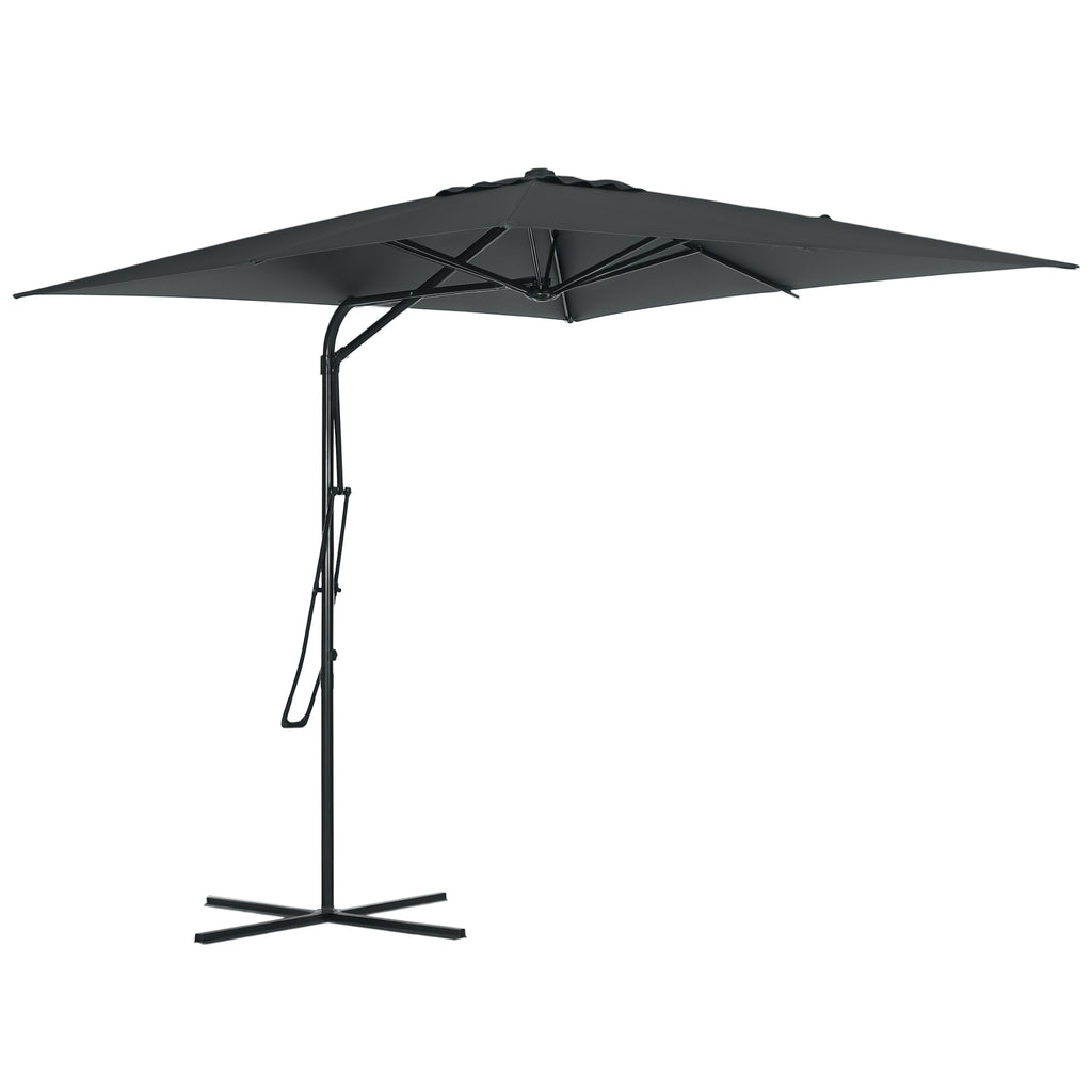 8FT Cantilever Patio Umbrella, Offset Patio Umbrella with Cross Base for Deck, Backyard, Pool and Garden, Hanging Umbrellas, Switch with a Wrench, Dark Gray