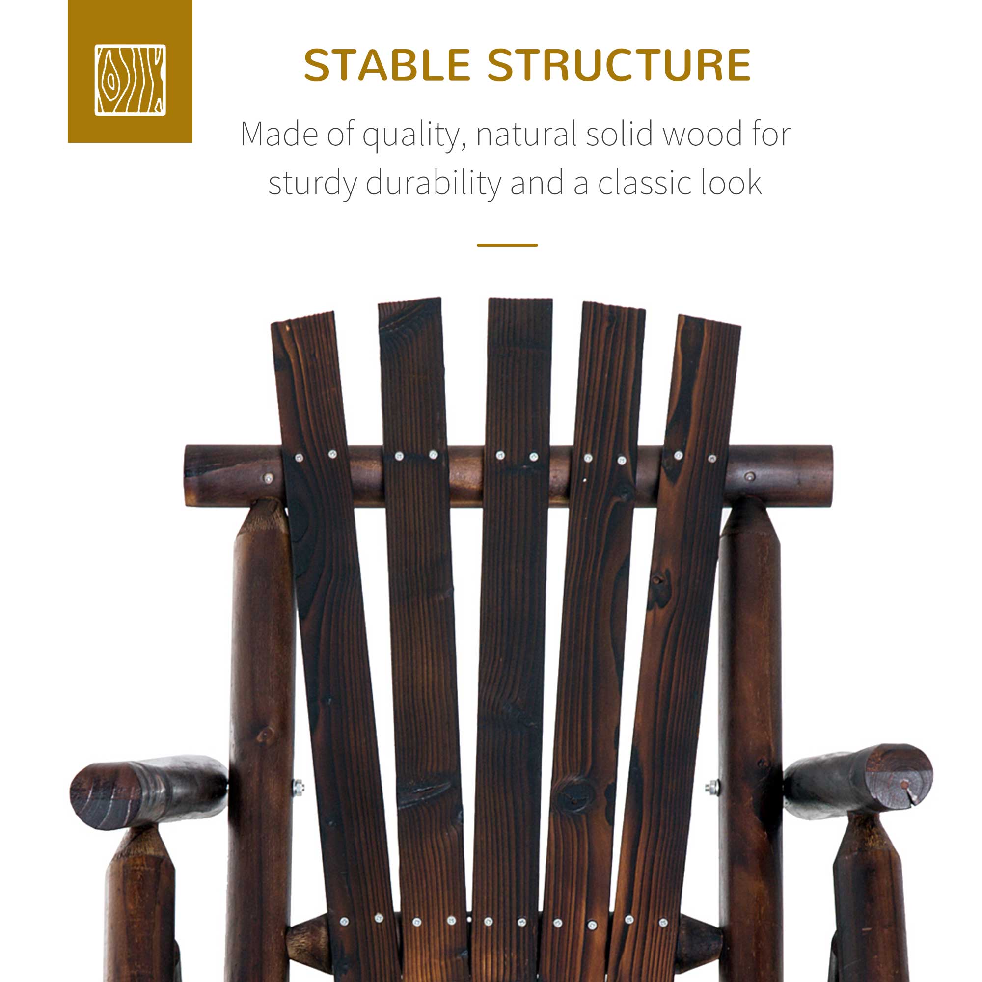 Outdoor Rocking Chair, Wooden Adirondack Outdoor Rocker with High Back, Slatted Seat, Oversized Rustic Patio Rocking Chair for Garden, Porch, Yard, Balcon, Dark Carbonized