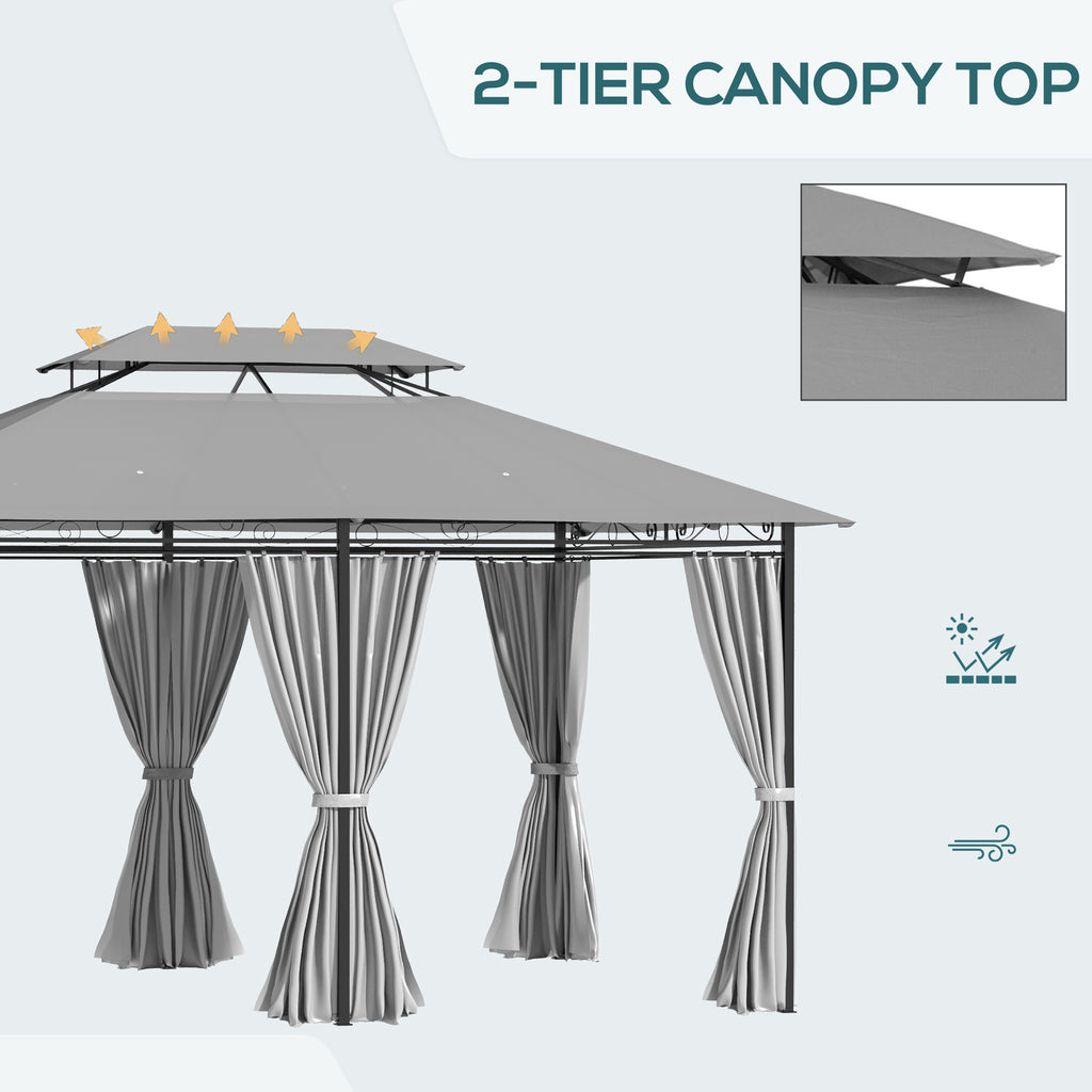 10' x 13' Patio Gazebo, 2-Tiers Outdoor Canopy Sunshade Shelter with Curtains, Dark Grey