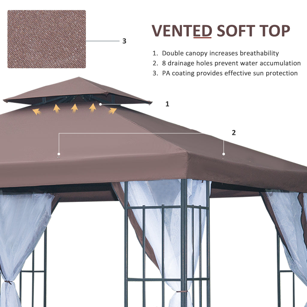 10'x10' Garden Gazebo Patio Canopy Portable Party Event Backyard w/ Mosquito Netting Coffee