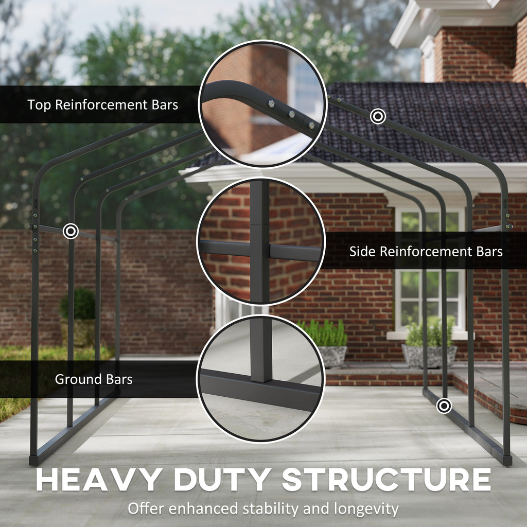 10' x 15' Metal Carport, Heavy Duty Garage Car Shelter with Galvanized Metal Roof and Removable Sidewalls, Light Grey