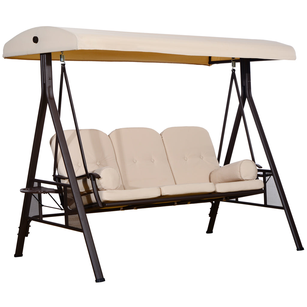3 Seater Heavy Duty Swing Chair Outdoor Lounge Hammock Cushioned Seat W/ Tilt Canopy, Beige