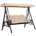 3 Seater Heavy Duty Swing Chair Outdoor Lounge Hammock Cushioned Seat W/ Tilt Canopy, Beige