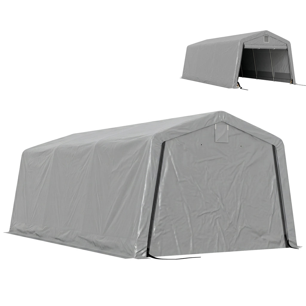 11' x 20' Portable Garage, Heavy Duty Carport Canopy with Ventilation Windows and Large Roll-up Door, Grey