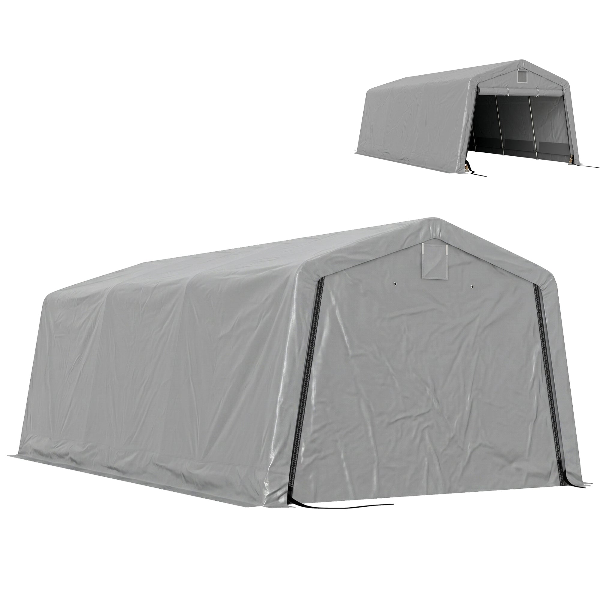11' x 20' Portable Garage, Heavy Duty Carport Canopy with Ventilation Windows and Large Roll-up Door, Grey