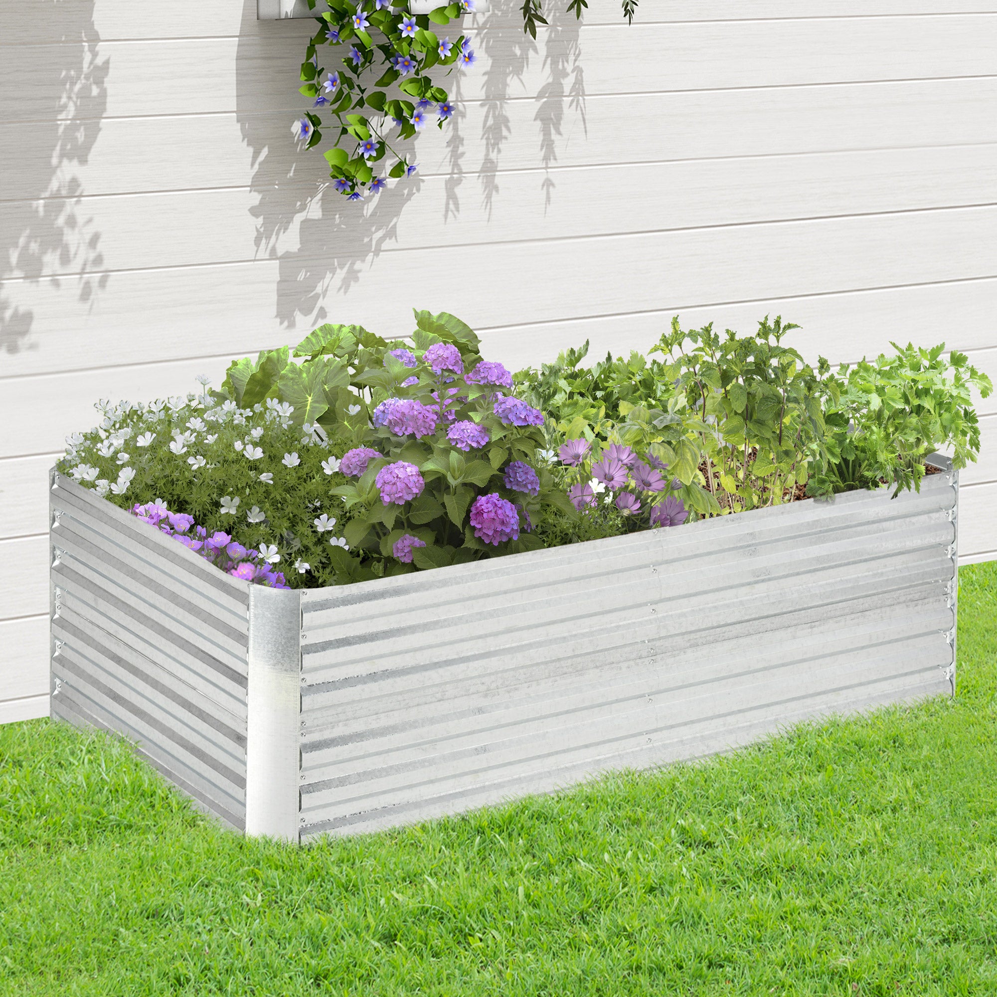 Galvanized Raised Garden Bed, Steel Outdoor Planters with Reinforced Rods, 71'' x 35'' x 23'', Silver
