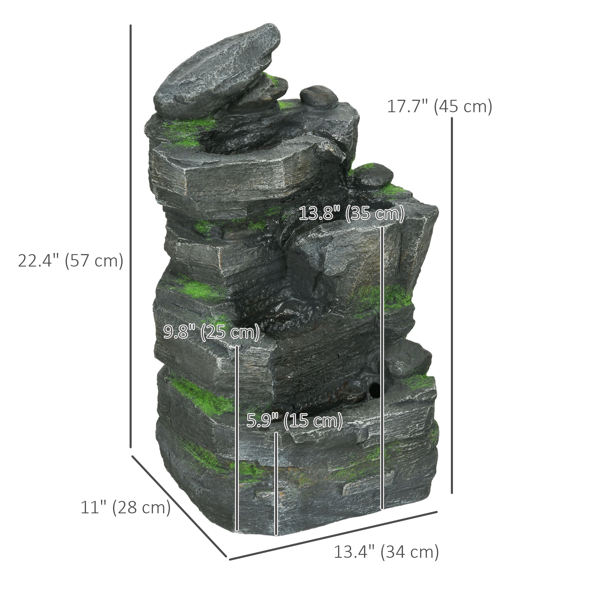 Garden Water Fountain with LED Lights and Pump, 4 Tier Cascading Water Fountain for Outdoor
