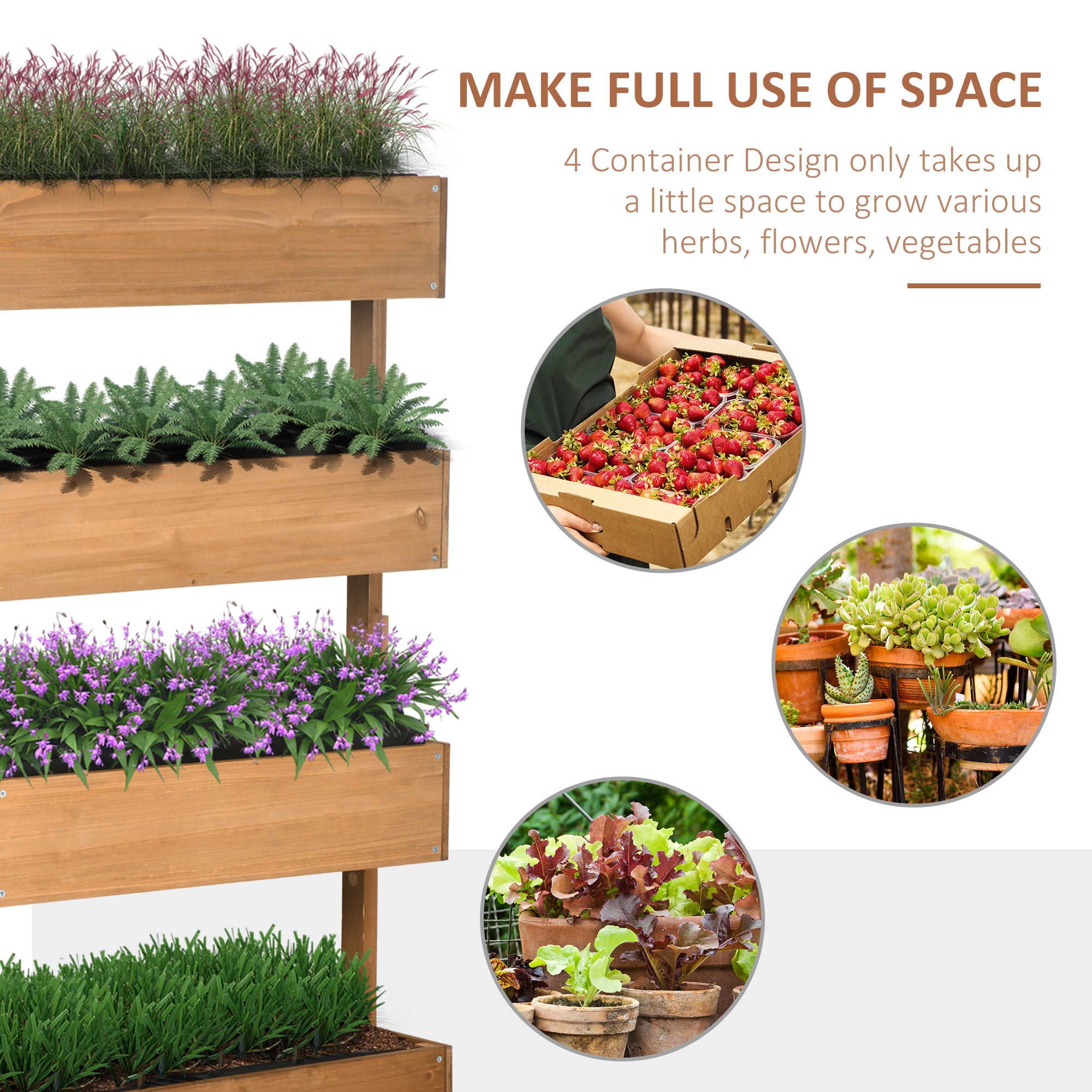 4-Tier Raised Garden Bed, 31.5" x 18" x 56" Vertical Elevated Planter Rack with Non-woven Fabric, Wooden Raised Planter Boxes for Indoor and Outdoor