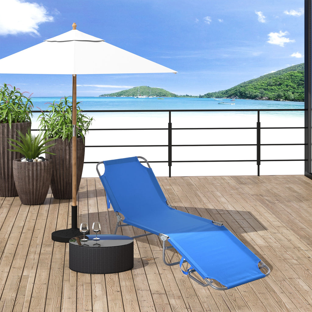 Folding Outdoor Lounge Chair, Portable Reclining Beach Lounger with Breathable Mesh Fabric, Sun Lounge Bed Camping Cot for Patio, Garden, Poolside, Blue