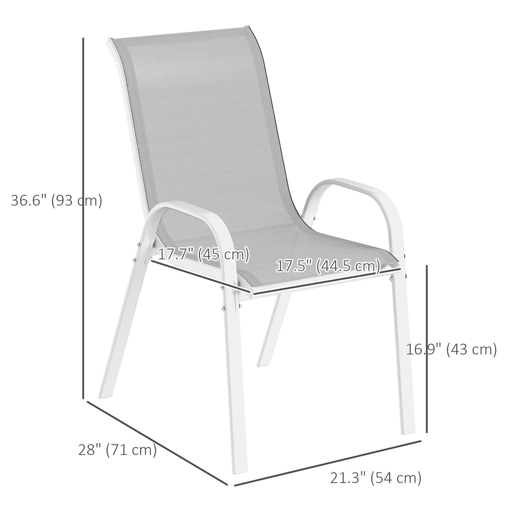 Set of 4 Outdoor Dining Chairs, Stackable Lawn Chairs with High Back, Breathable Mesh Seat for Garden Porch, White