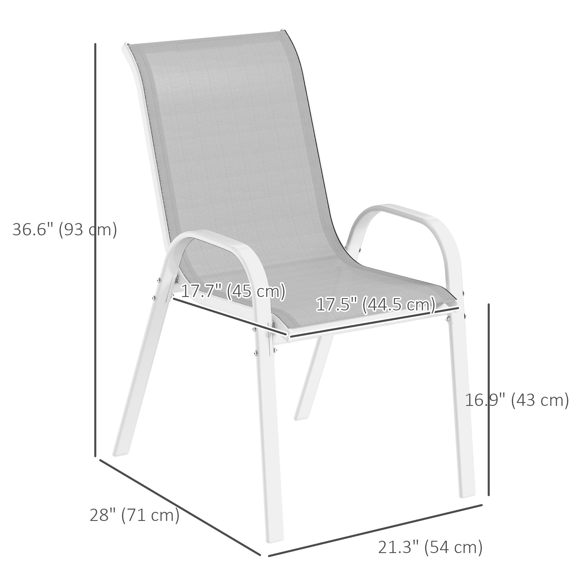 Set of 4 Outdoor Dining Chairs, Stackable Lawn Chairs with High Back, Breathable Mesh Seat for Garden Porch, White