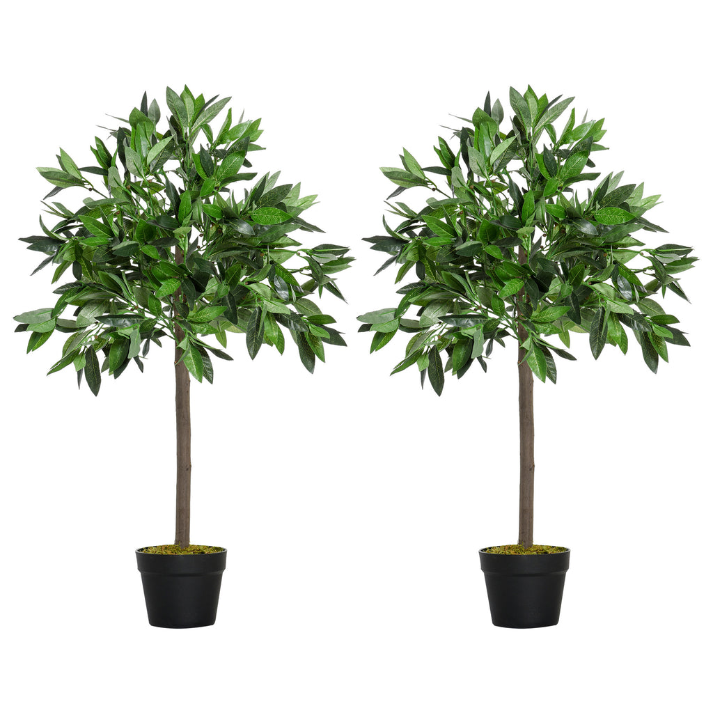 3FT Artificial Laurel Tree Set of 2, Lifelike Fake Plant with 564 Leaves, Potted Fake Plant for Home Office Decor, Green