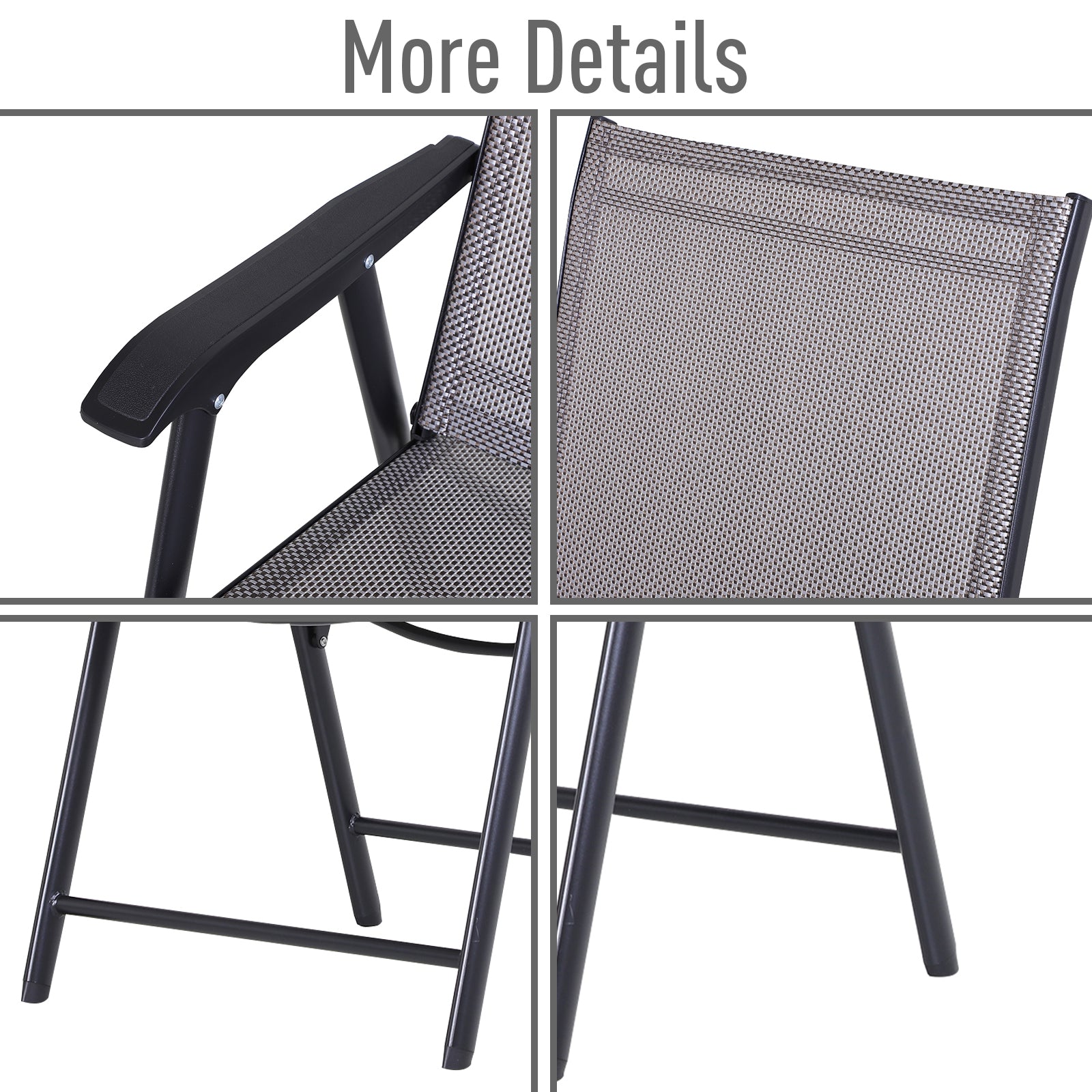 2-Piece Folding Dining Chair Set for Relaxing on Patio, Balcony, or Garden, Comfortable Outdoor Furniture with Armrests, Grey