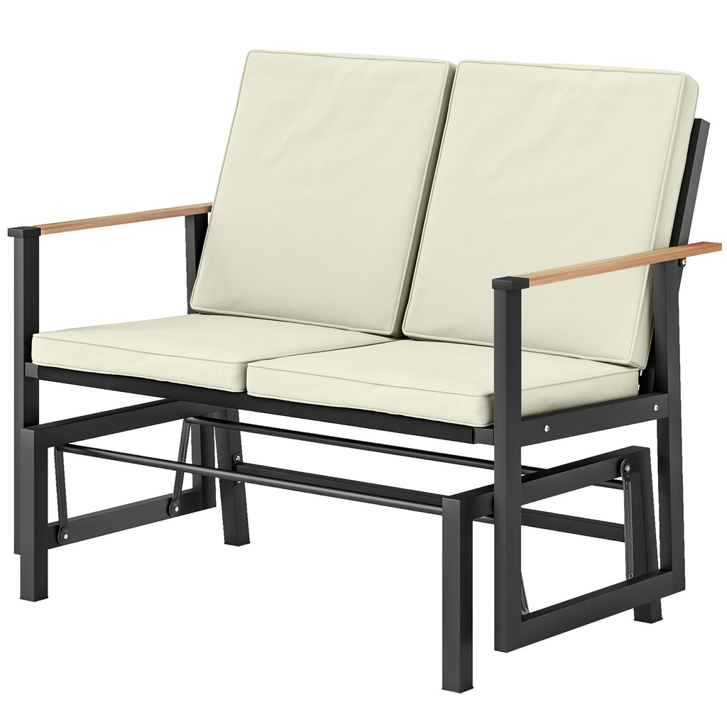 Outdoor Glider Bench for 2 Person, Patio Glider Loveseat with Thick Cushions for Garden Balcony Porch, Cream White