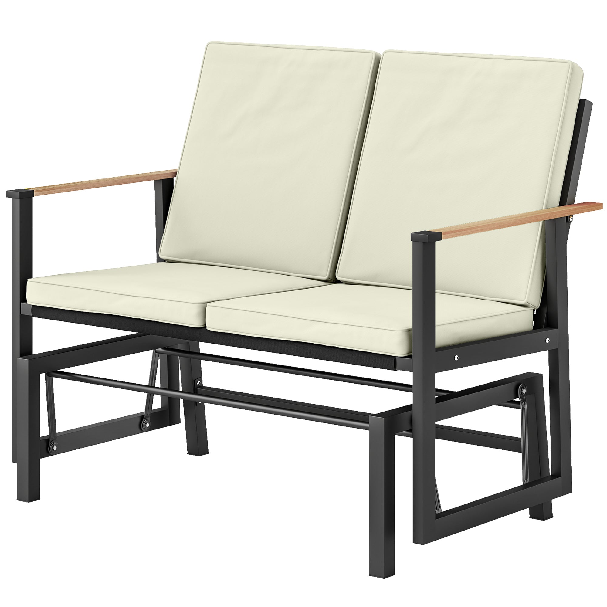 Outdoor Glider Bench for 2 Person, Patio Glider Loveseat with Thick Cushions for Garden Balcony Porch, Cream White