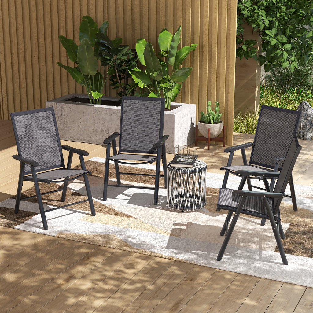 4-Piece Folding Chair Set for Relaxing on Patio Balcony Garden, Comfortable Outdoor Furniture with Armrests, Dark Grey