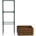 Galvanized Planter Box, Outdoor Raised Garden Bed with 3-Tier Trellis Tomato Cage for Climbing Vines, Vegetables, Brown