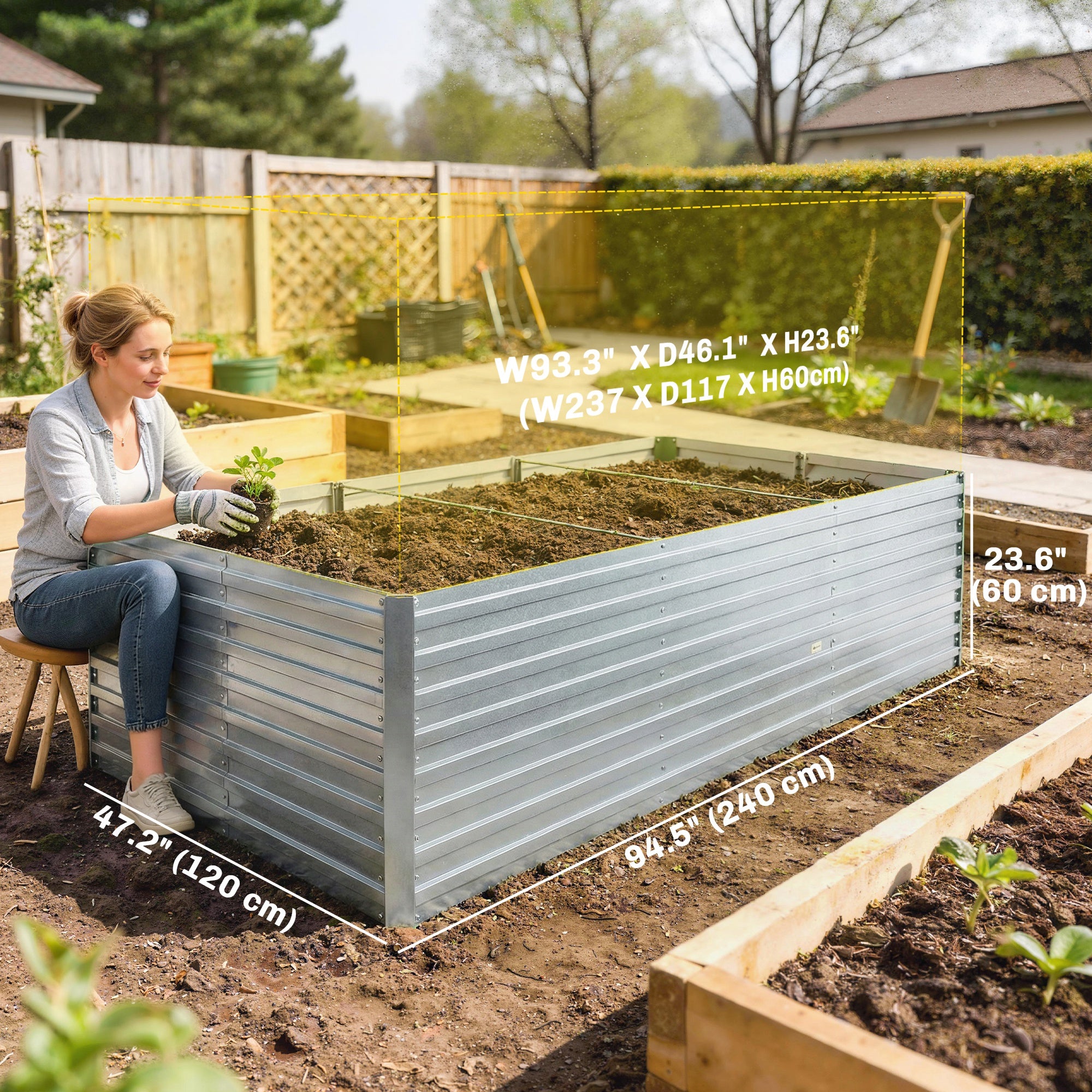 8' x 4' x 2' Raised Garden Bed, Galvanized Planter Box for Growing Flowers, Herbs and Vegetables, Silver