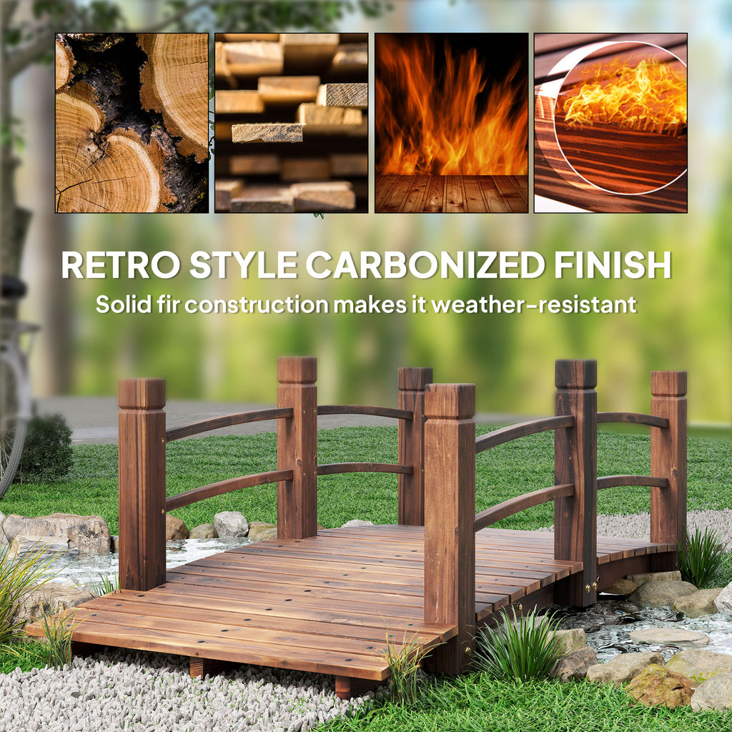 5FT Wood Garden Bridge Outdoor Decorative Landscape Side Rails Backyard Moon Bridge Park Decor Stained Wood