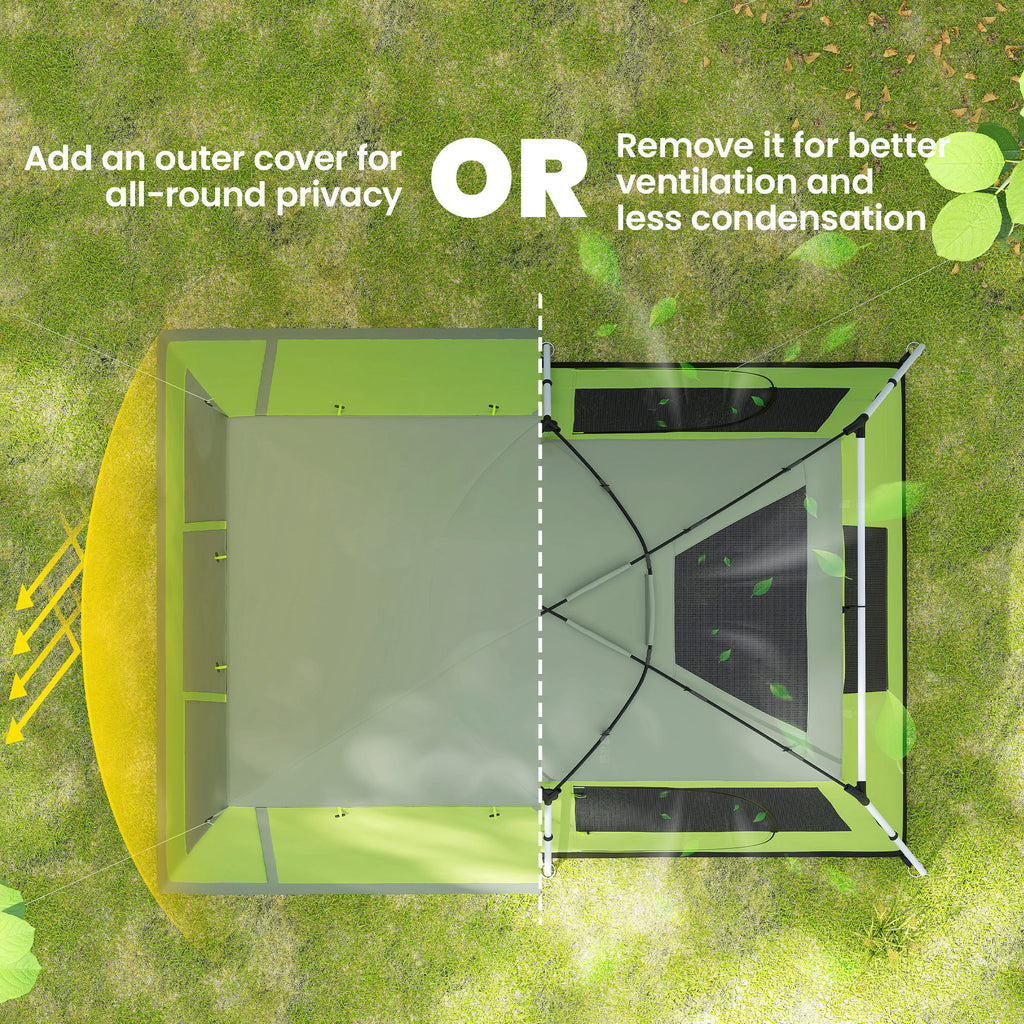 Tunnel Tent Camping Shelter w/ Porch, Two Rooms, Lamp Hook, Portable Carry Bag, Green