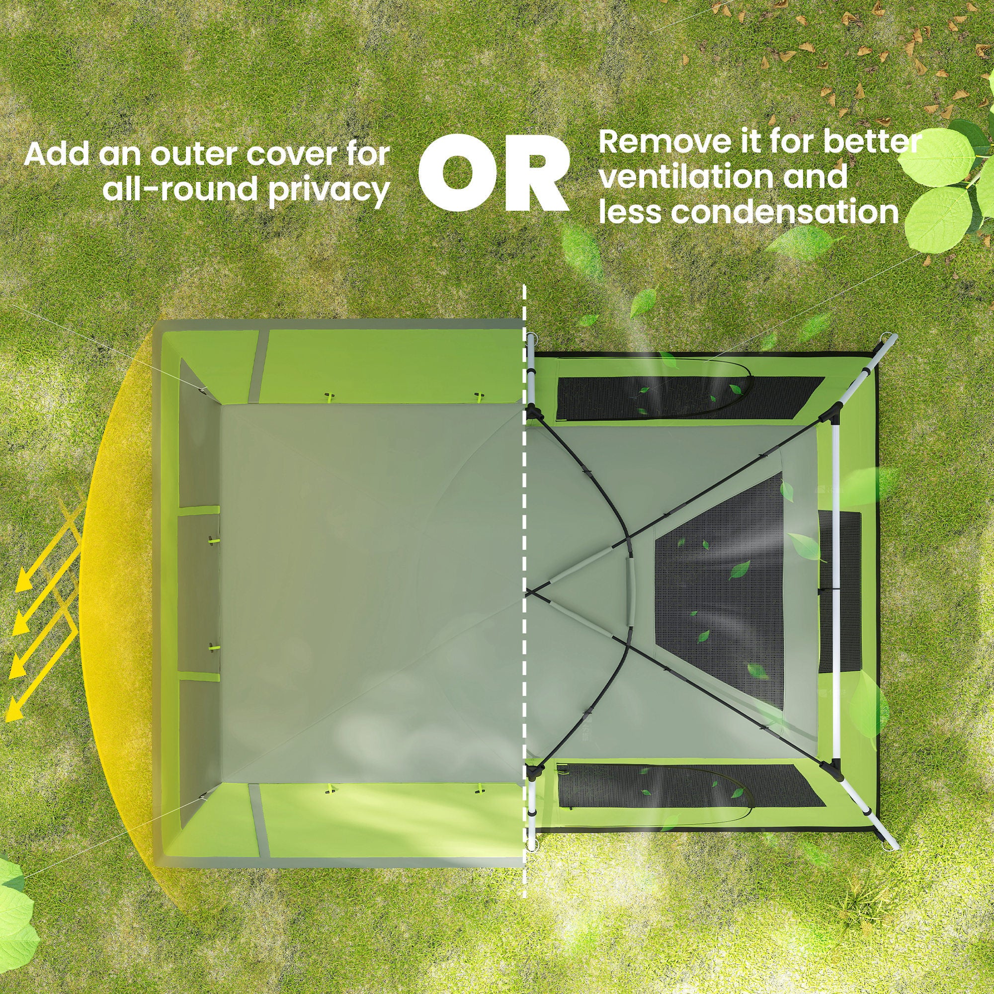 Tunnel Tent Camping Shelter w/ Porch, Two Rooms, Lamp Hook, Portable Carry Bag, Green