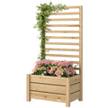 Wooden Raised Garden Bed with Trellis, Outdoor Elevated Planter Box with Drainage Hole and Bed Liner