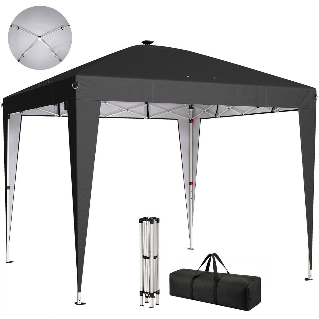 10 x 10 ft Pop Up Canopy Tent with Central Light, UPF 50+ Instant Portable Canopy Shelter with Remote, Black