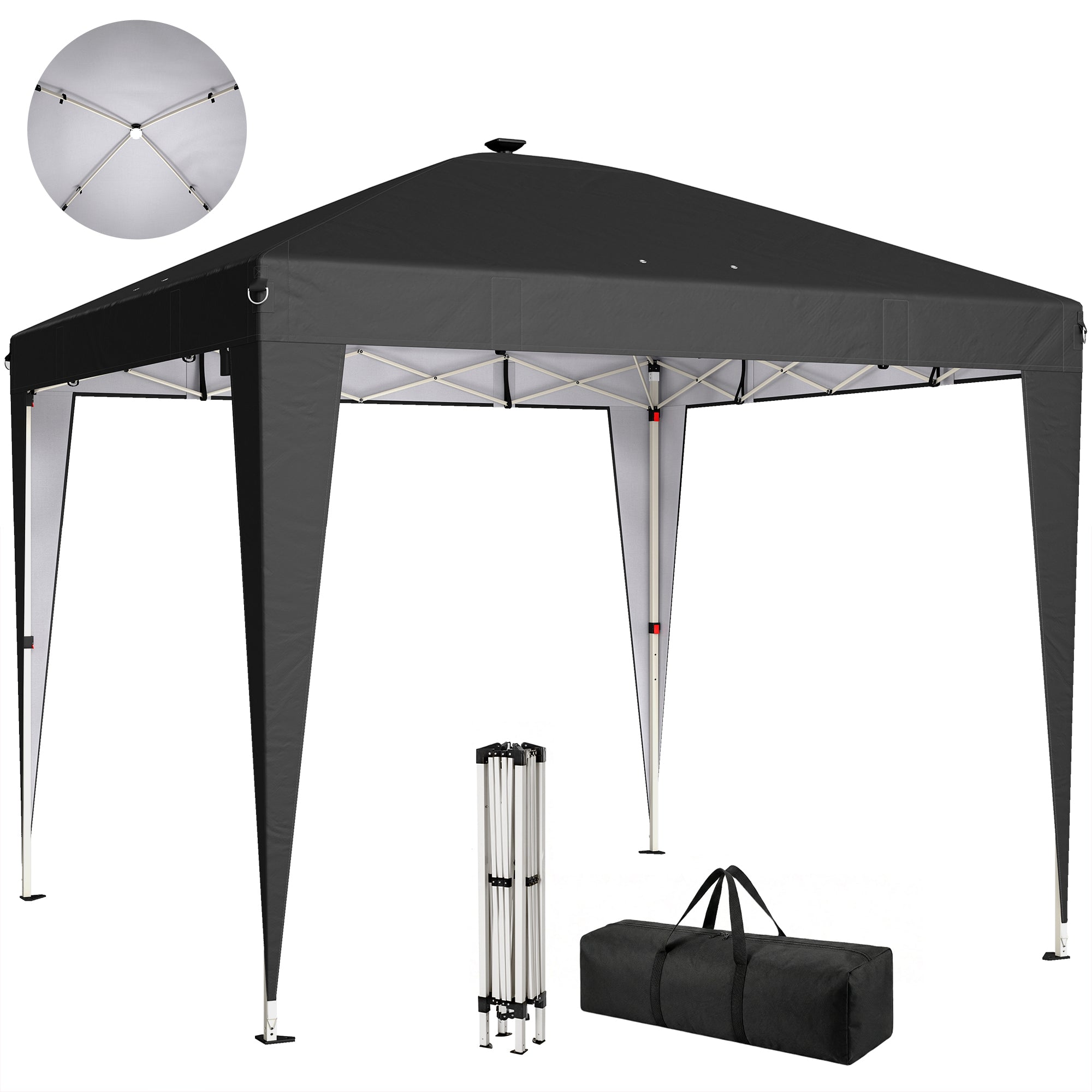 10 x 10 ft Pop Up Canopy Tent with Central Light, UPF 50+ Instant Portable Canopy Shelter with Remote, Black