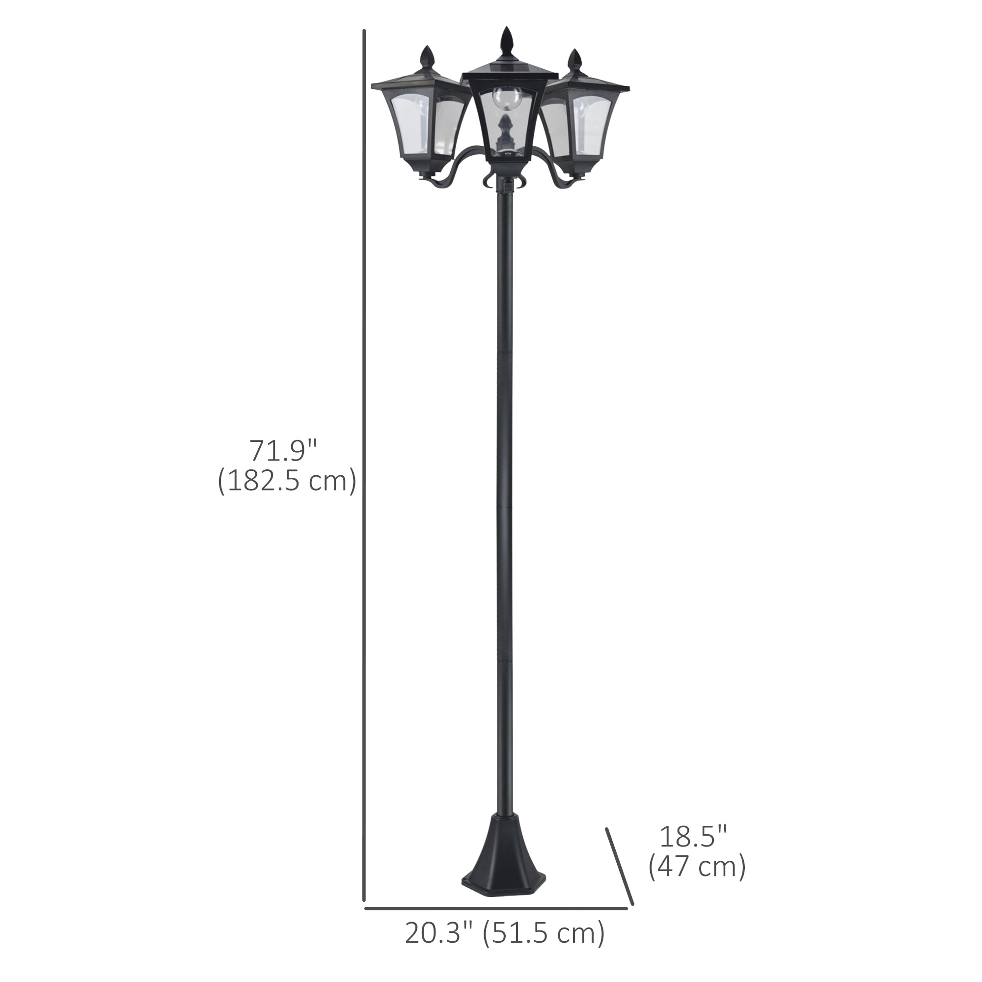 Outdoor Solar Lamp Post, Vintage Style, Dimmable, Waterproof, for Garden Lawn Pathway Walkway, Black