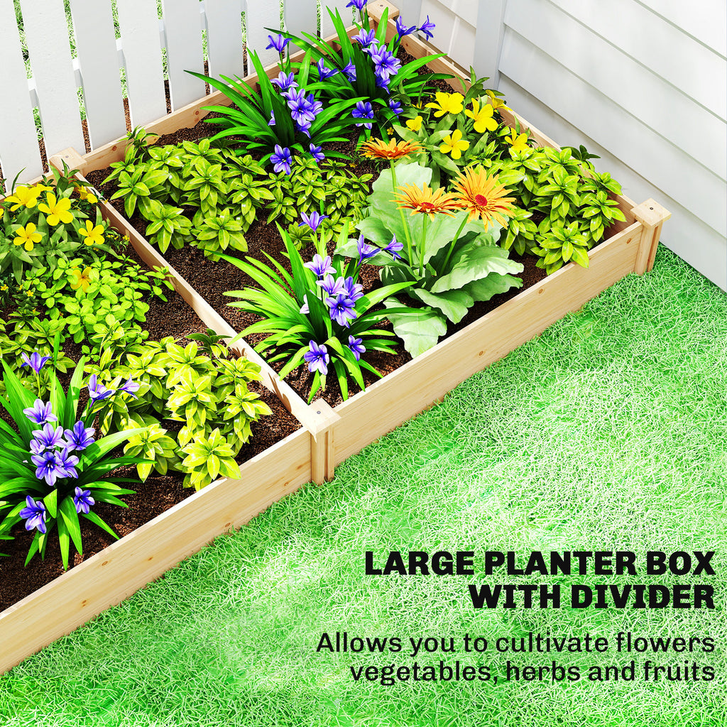 Wooden Raised Garden Bed, Outdoor Planter Box with Divider and Open Bottom for Flowers, Herbs, Vegetables, DIY Painting