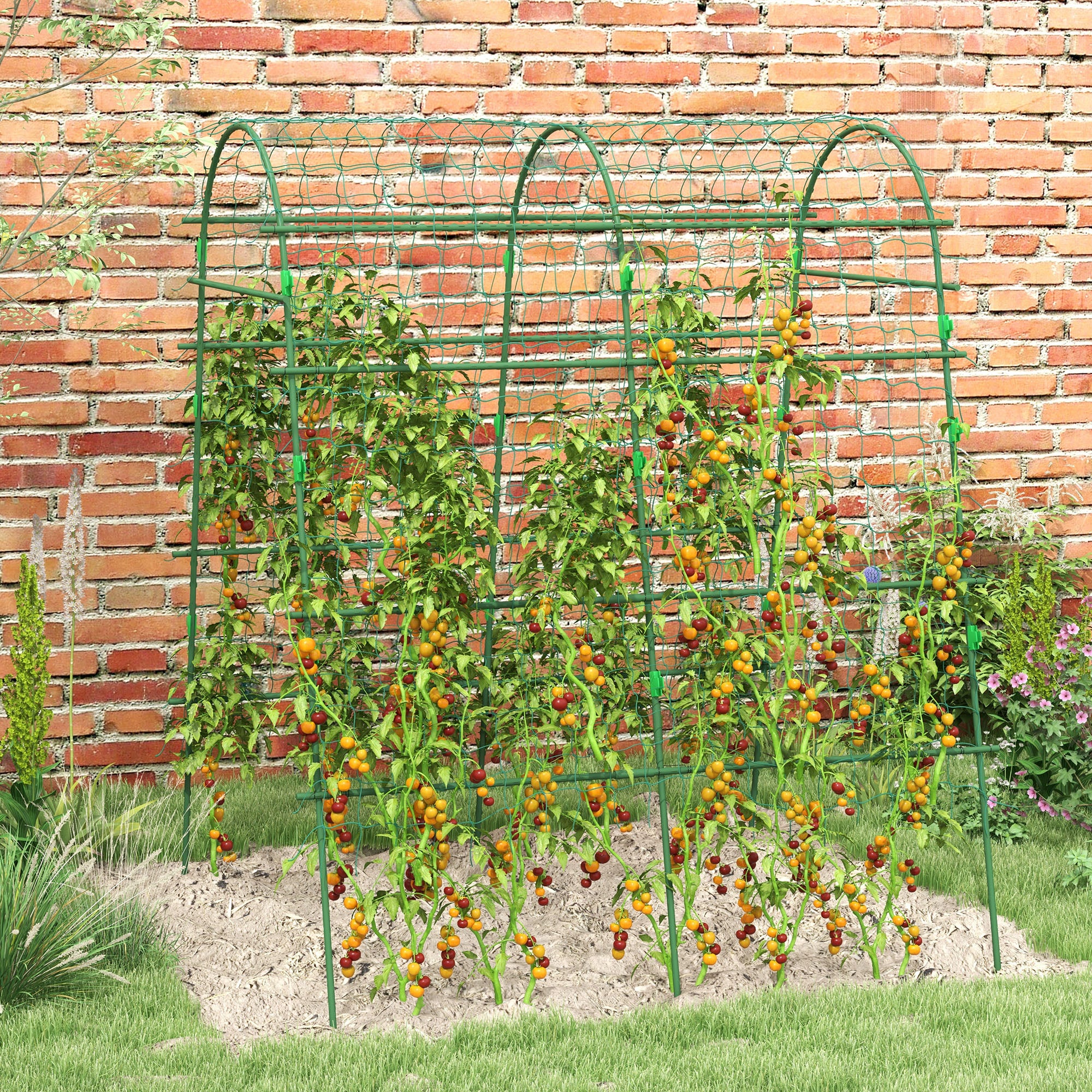 Arched Garden Trellis w/ Climbing Net Metal Cucumber Plant Trellis A-Frame for Climbing Plants 57" x 66" x 81"