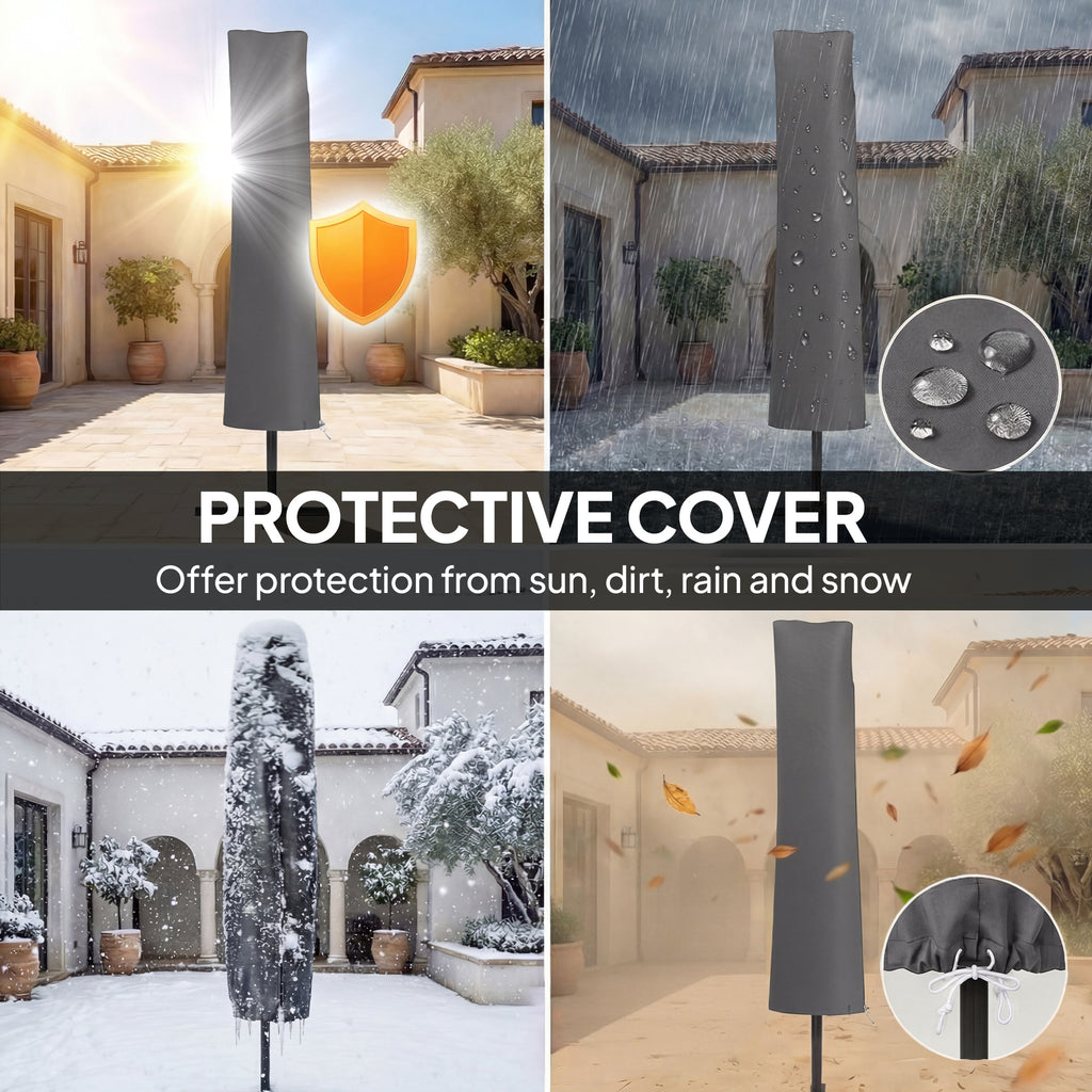 10 x 9.7 ft Offset Cantilever Patio Umbrella with Lights, Wind Rope, UPF50+ Outdoor Cantilever Parasol, Dark Grey