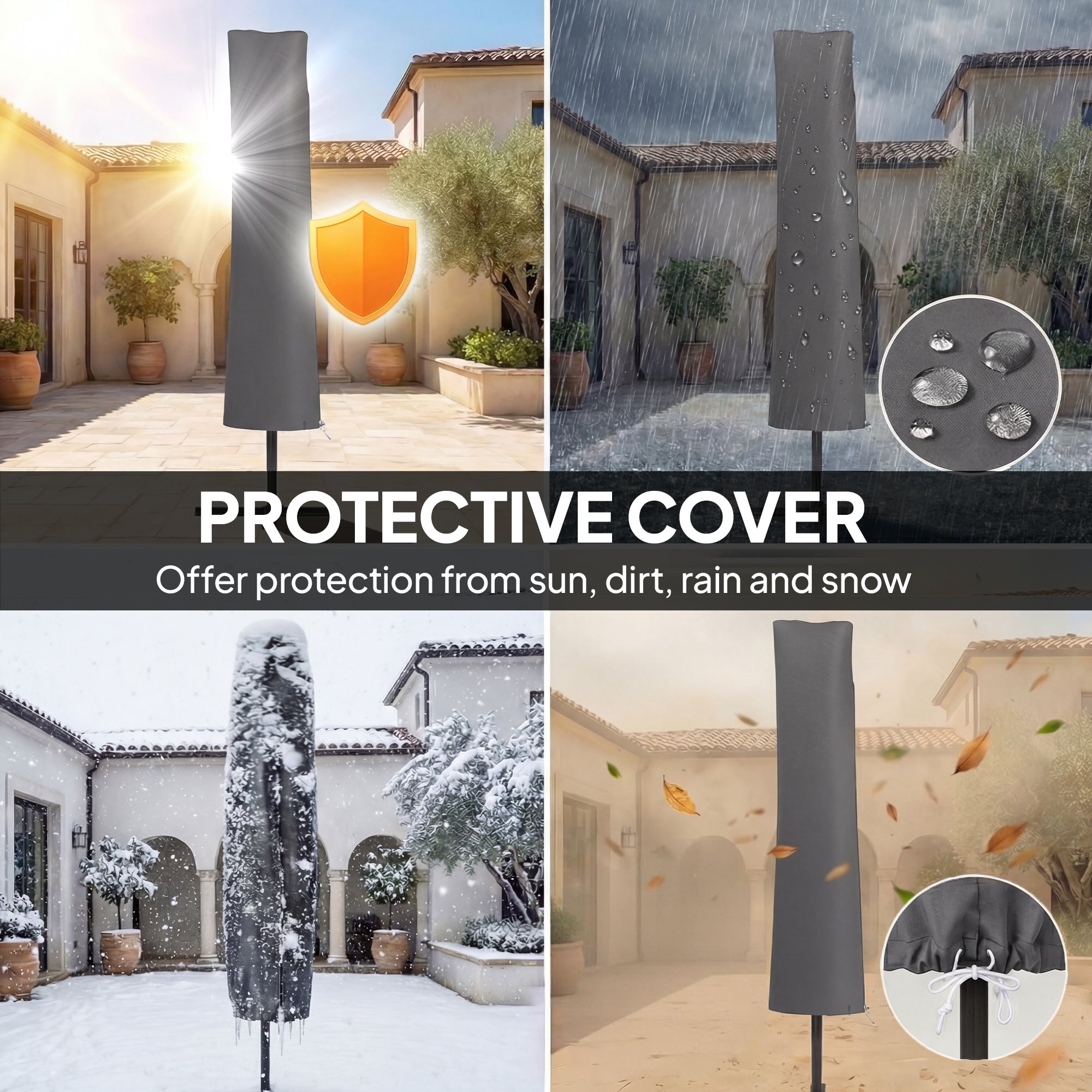 10 x 9.7 ft Offset Cantilever Patio Umbrella with Lights, Wind Rope, UPF50+ Outdoor Cantilever Parasol, Dark Grey