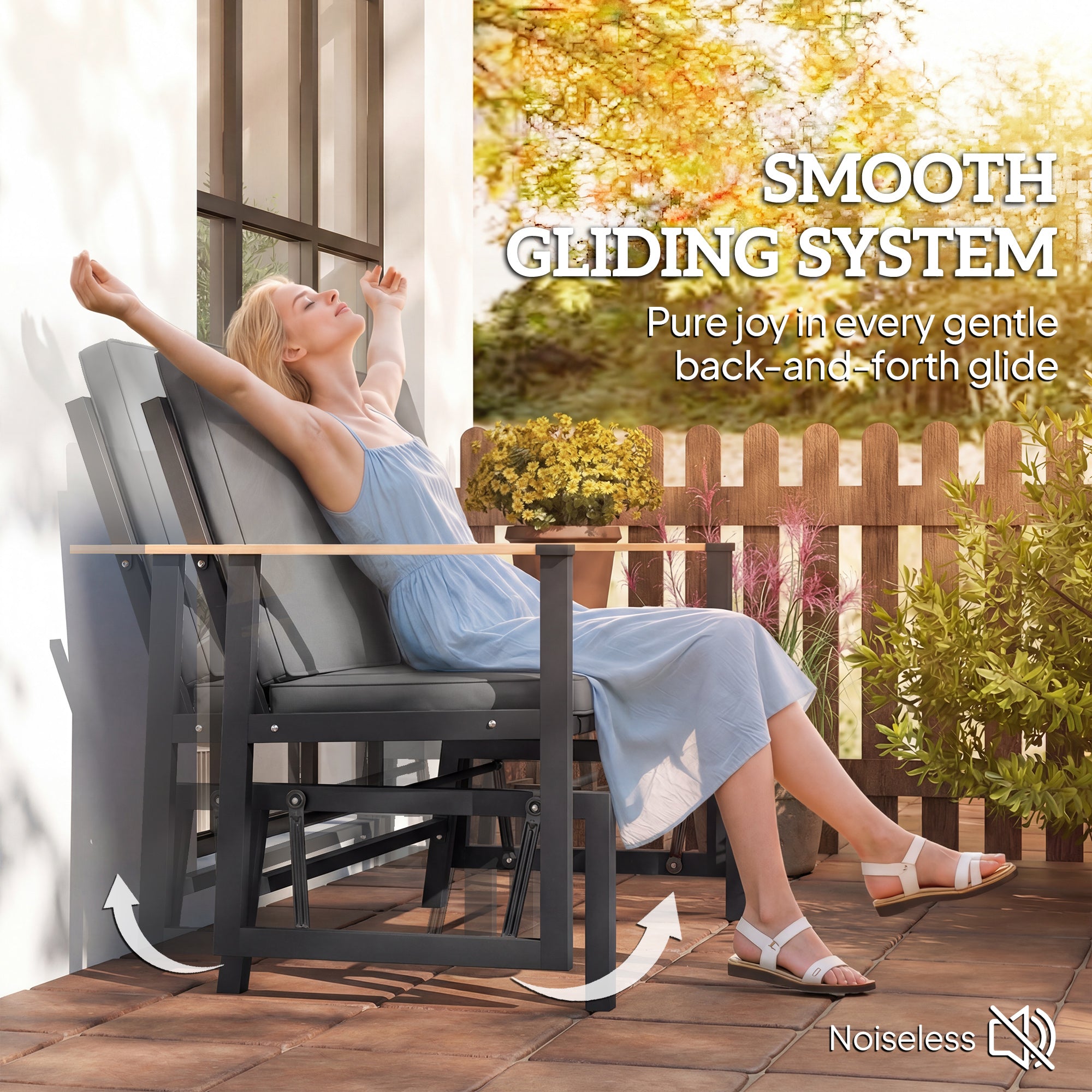 Outdoor Glider Bench for 2 Person, Patio Glider Loveseat with Thick Cushions for Garden Balcony Porch, Dark Grey
