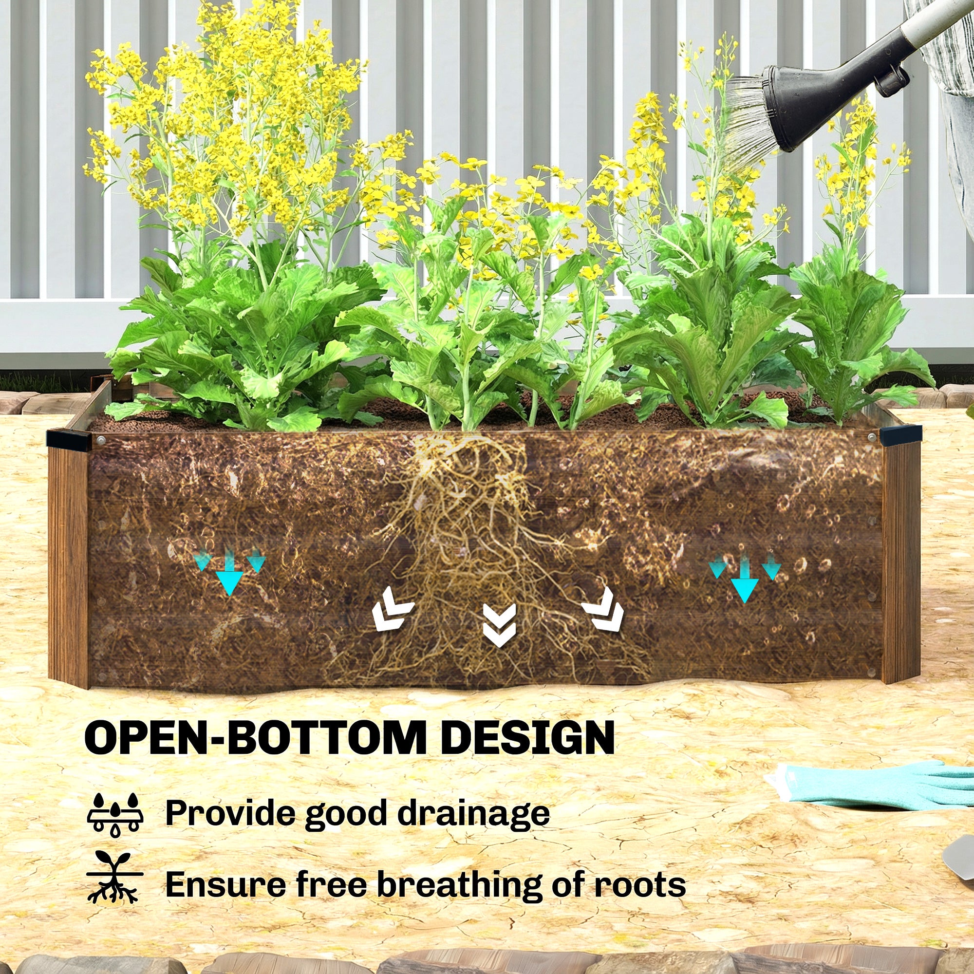 Set of 2 Galvanized Raised Beds for Garden, Outdoor Planter Box for Flowers, Herbs and Vegetables, Dark Brown
